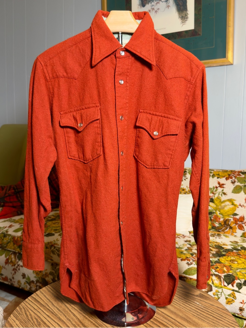 Vintage 70s Pendleton Rust-Red Virgin Wool Western Pearl Snap - M